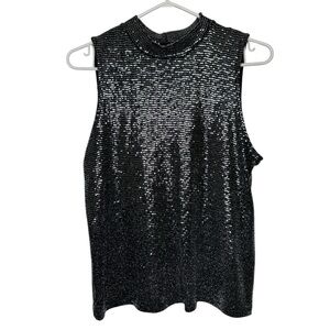 Brody Miles Black Sequin Top Sleeveless Mock Neck Indie Sleaze Night Luxe